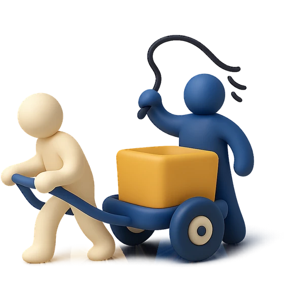 Illustration of the literal translation: The one who pulls the cart is the one who gets whipped.