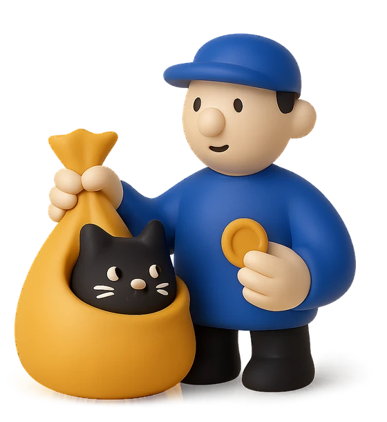Illustration of the literal translation: He bought a cat in a sack.