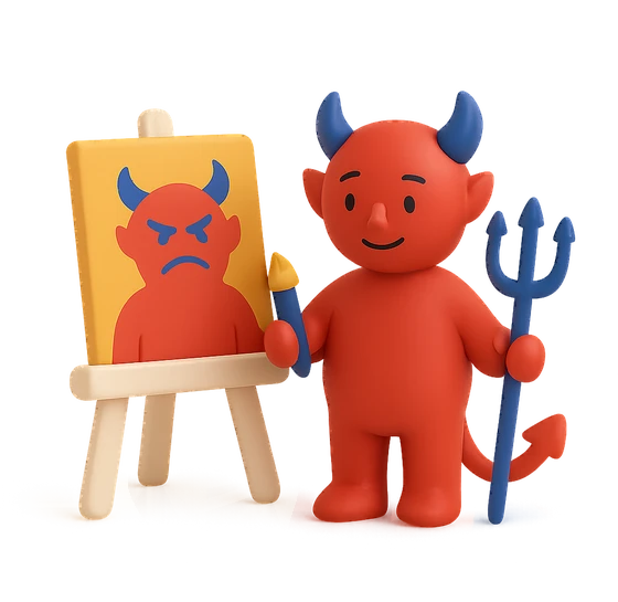 Illustration of the literal translation: The devil is not as terrible as he is painted.