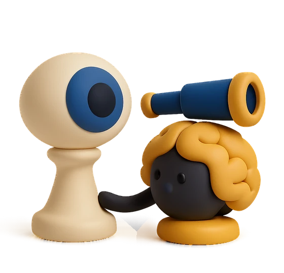 Illustration of the literal translation: The eye sees far, but the mind sees further.